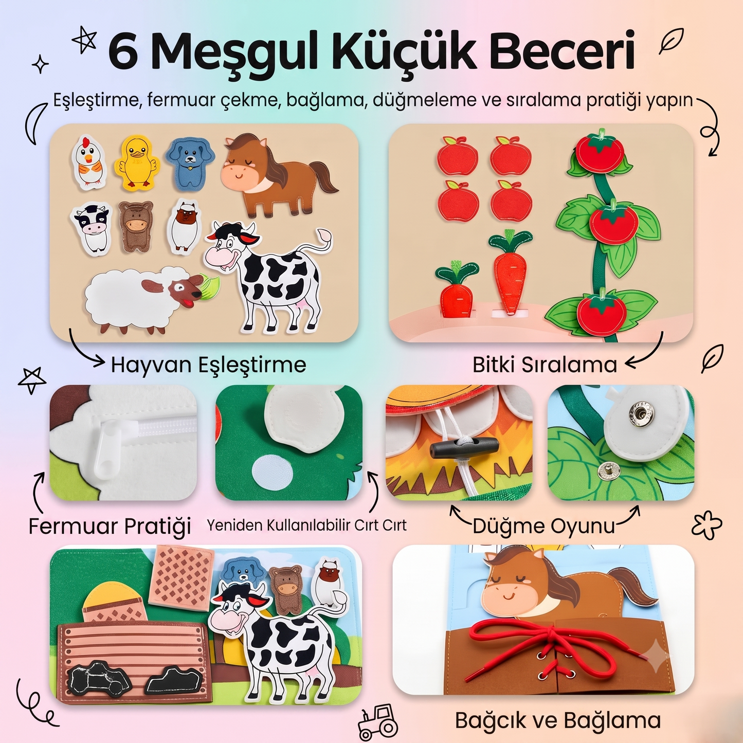 Kiddora™️ Eğitici Montessori Çiftlik Hikayesi Kitabı